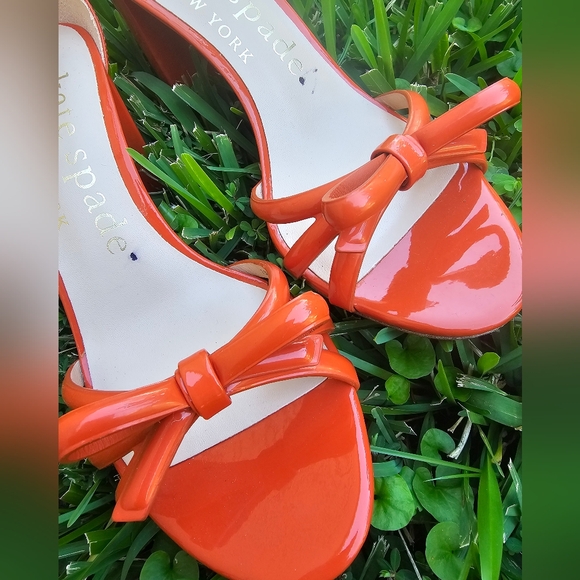 Kate Spade 7.5 Flamenco Bow Ankle Strap Block Sandal Heel In Dried Apricot - Picture 9 of 9